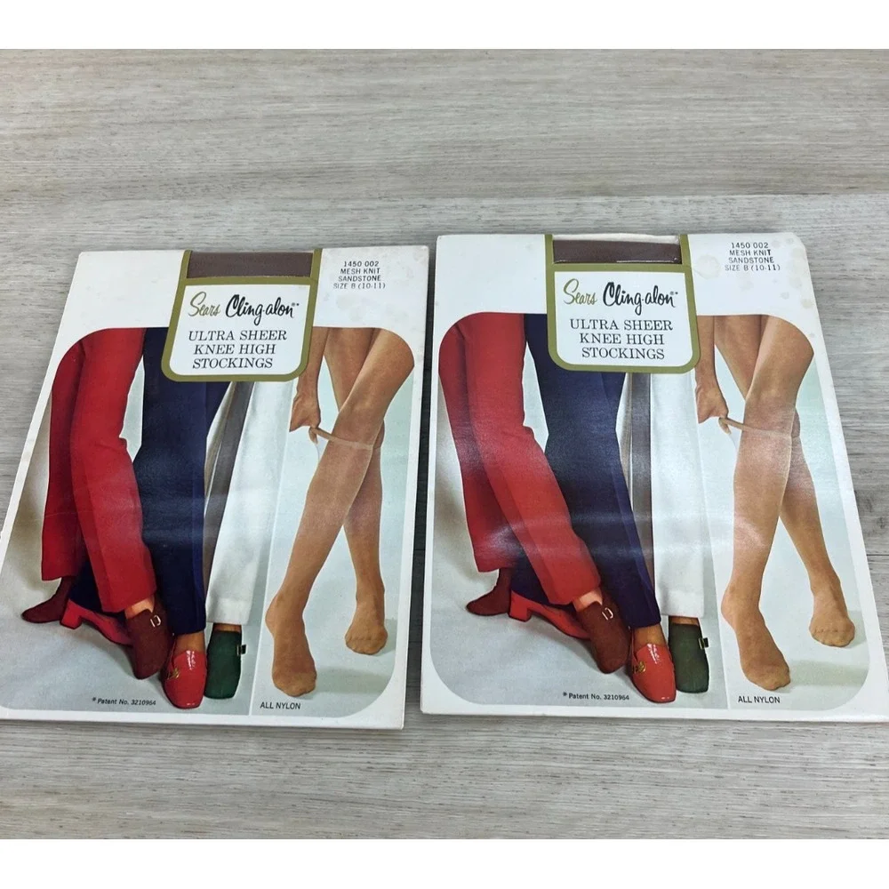 Sears Cling Alon‎ Ultra Sheer Knee High Stockings Size B 10-11 Sandstone 2 Pairs